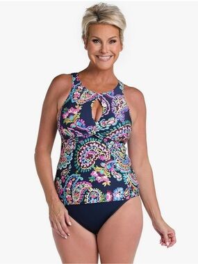 24th & Ocean Navy Paisley Keyhole tankini top
